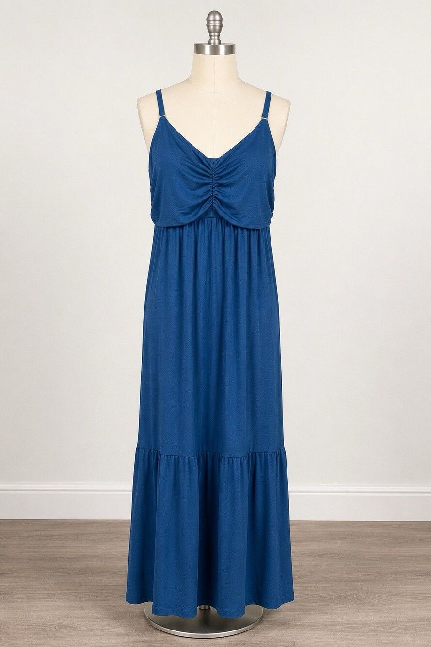 Soma XXL Blue Maxi Dress Tiered Built In Bra Sleeveless NWT Coastal Beachy Boho